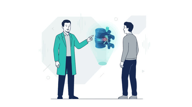 Doctor Explains Spinal Disc Health to Patient with Holographic Anatomy Illustration