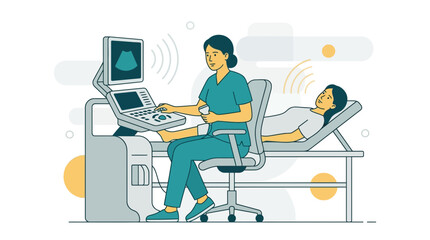 Fototapeta premium Doctor performs ultrasound on patient with modern medical equipment, vector illustration