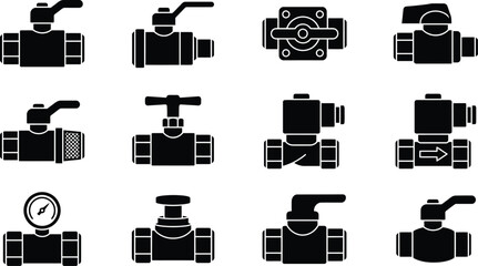 Fototapeta premium Industrial valve icons in black