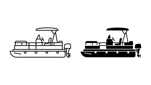 Pontoon Boat Duo: A side-by-side comparison showcases a pontoon boat in both outline and silhouette, highlighting its design for leisurely water excursions.