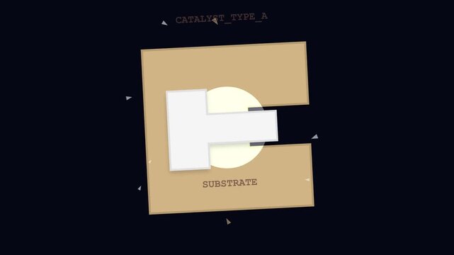 Scientific animation of a white catalyst reacting with a brown substrate