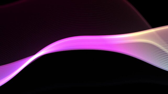Multicolored waves on a black background. Colorful circular vector wave. Linear wave, flow graphic shape. Digital, smooth water surface background.