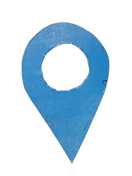 Blue map location marker pin isolated on clean white studio background