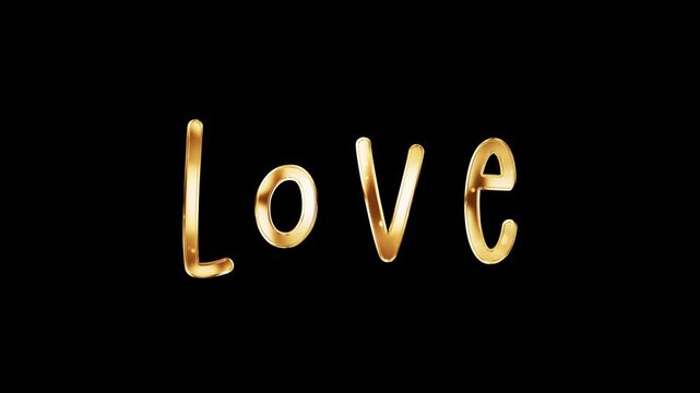 LOVE golden text shine light motion animation element effect on black abstract background. 4K seamless loop isolated transparent video animation text
