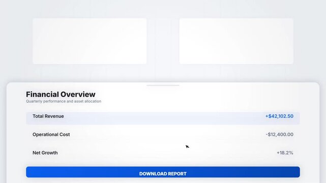Digital Financial Overview Dashboard with Cursor Clicking Download Button