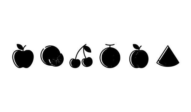 Black silhouette fruit collection apples cherries oranges and watermelon