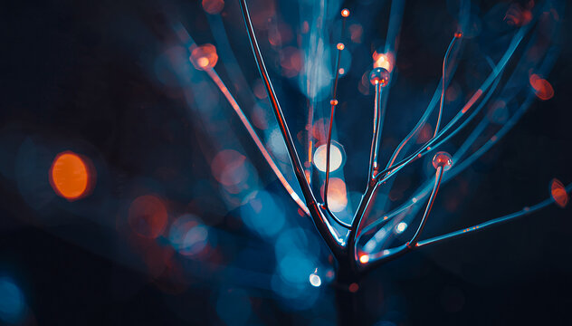 Fiber optic connections with bokeh lights abstract technology photo