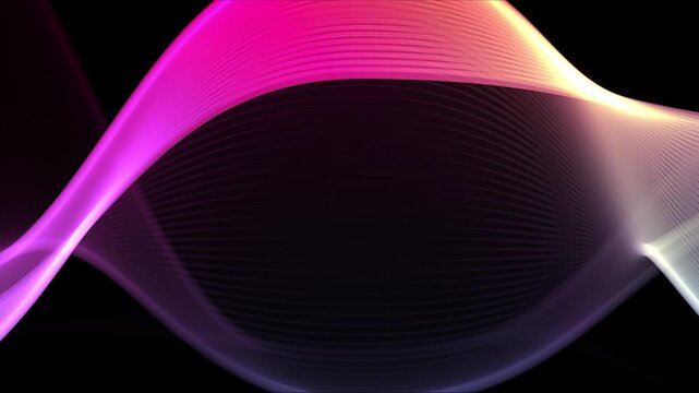 Multicolored waves on a black background. Colorful circular vector wave. Linear wave, flow graphic shape. Digital, smooth water surface background.