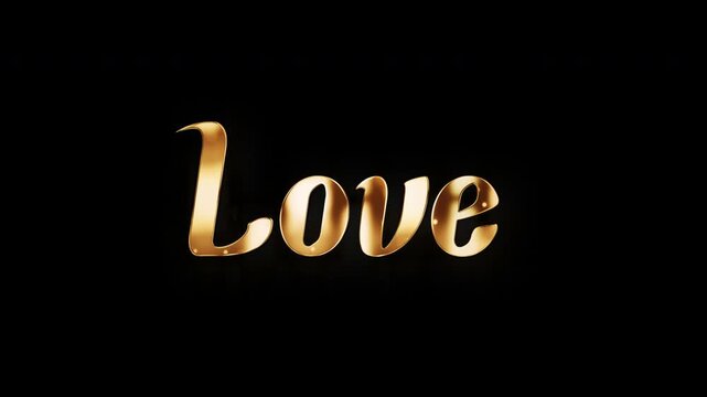 LOVE golden text shine light motion animation element effect on black abstract background. 4K seamless loop isolated transparent video animation text