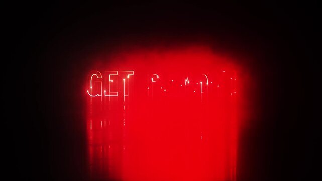 Get Ready colorful neon laser text animation glitch effect cinematic title on black abstract background.