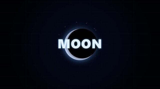 Animated Solar Eclipse Transition Transforming Sun Word into Moon Text