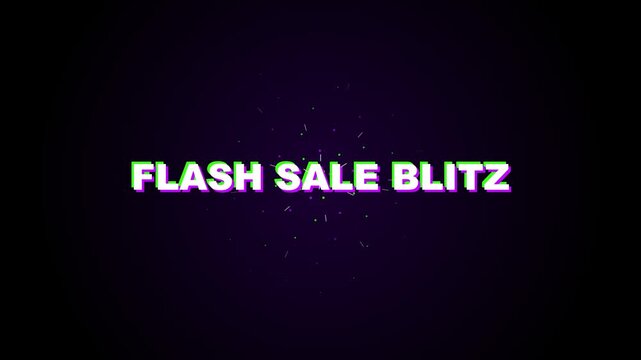 Flash Sale Blitz text animation with digital particles on dark background
