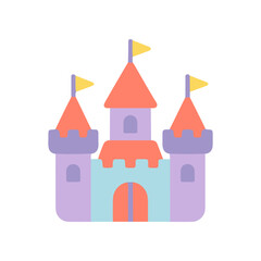 Colorful cartoon castle with towers.
