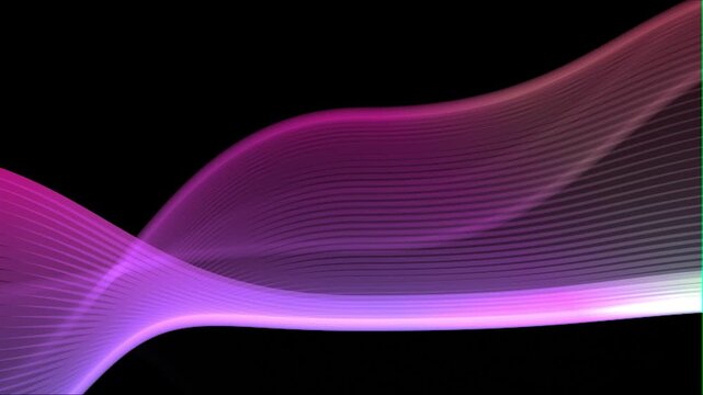 Multicolored waves on a black background. Colorful circular vector wave. Linear wave, flow graphic shape. Digital, smooth water surface background.
