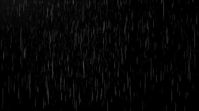 Rain streaks fall vertically against a completely black background simulating a heavy downpour.