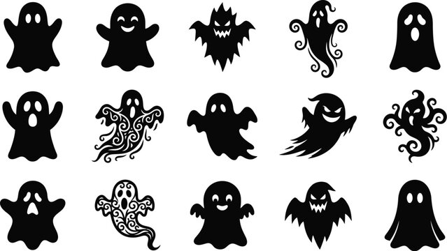 Ghost Silhouettes Collection Black Vector Illustration On White Background
