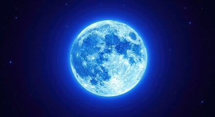 Fototapeta premium A majestic blue moon glows with intense luminosity against a deep indigo night sky, casting a surreal and ethereal light over the heavens, cosmic, background, satellite
