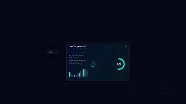 Futuristic digital interface showing spatial computing data metrics