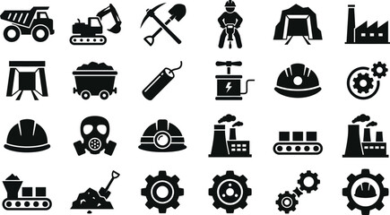 Construction And Mining Icons Set Flat Silhouette On White Background © Noyon