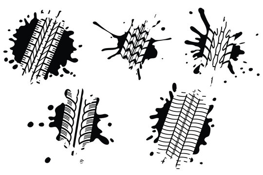 Grunge Mud Splatter and Tire Track Vector Set Black Silhouette Bundle