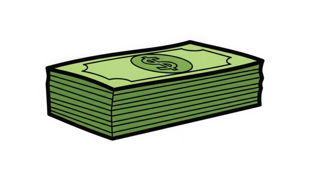 Stack of green dollar bills with a dollar sign, isolated on transparent background
