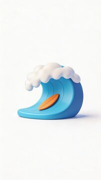 3d wave with surfboard and foam