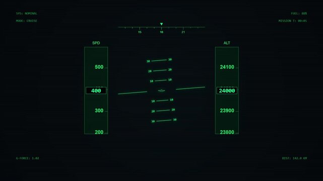 Digital HUD Cockpit Interface Display Showing Flight Data Parameters