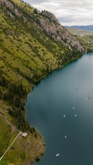 Obraz premium Drone view of Kolsay Lake in Almaty region of Kazakhstan 