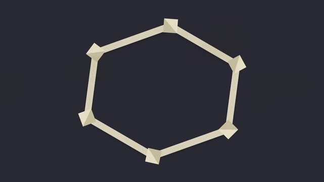 Animated hexagon frame with glowing connection points on dark background