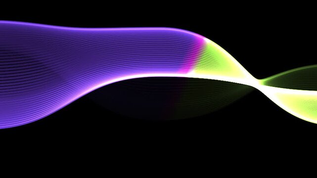Multicolored waves on a black background. Colorful circular vector wave. Linear wave, flow graphic shape. Digital, smooth water surface background.