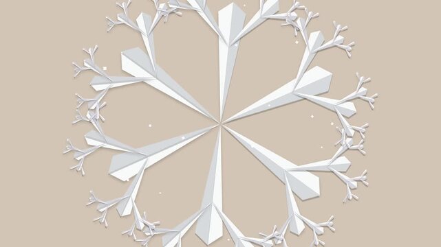 3D Geometric Snowflake Growing in Abstract Minimalist Animation