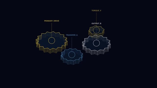 3D mechanical gear system animation showing transmission and torque output