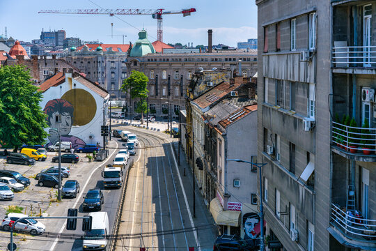 Exploring urban life and architecture in Belgrade with busy streets and modern infrastructure