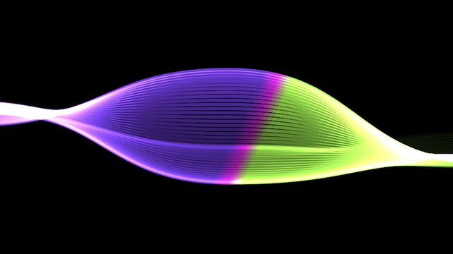 Multicolored waves on a black background. Colorful circular vector wave. Linear wave, flow graphic shape. Digital, smooth water surface background.