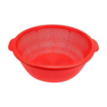 Red Plastic Vegetable Washing Basket Colander Kitchen Drainer Isolated On Transparent Background PNG