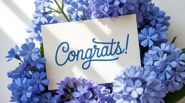 Congratulations card with blue flowers and congrats message