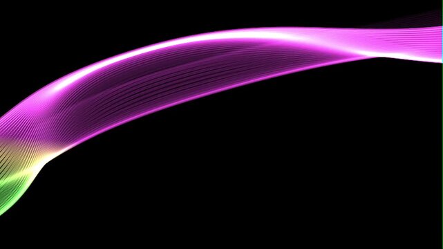 Multicolored waves on a black background. Colorful circular vector wave. Linear wave, flow graphic shape. Digital, smooth water surface background.