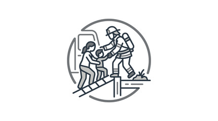 Obraz premium Clean Monochrome of Firefighters Assisting Family During Rescue Operation with high quality professional line art symbols for modern creative design and digital branding projects