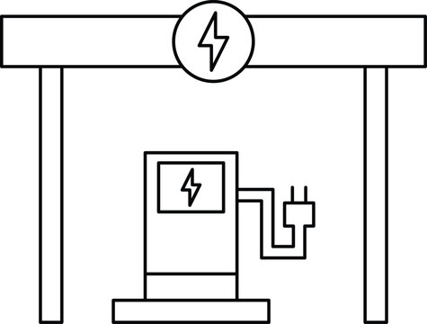 Electric Vehicle Charging Station with Lightning Bolt Power Symbol Outline Vector Illustration