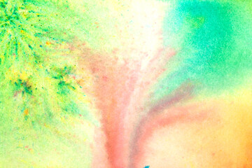 Naklejka premium A vibrant and colourful watercolour abstract painting on canvas painted with wild and free brush strokes