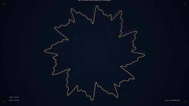 Abstract yellow differential growth organic pattern on dark background