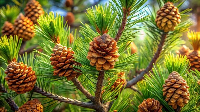 Scots pine pinus sylvestris in sochi dendrarium closeup of cones