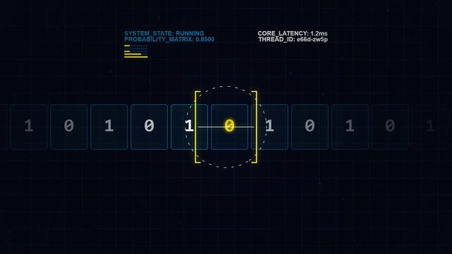Digital Binary Code Sequence Processing Data on a Dark Background