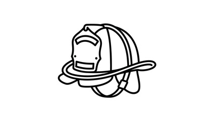 Fototapeta premium Minimalist Black and White Firefighter Helmet Line Drawing for Safety and Emergency Icons with high quality professional line art symbols for modern creative design and digital branding projects