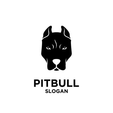 Pitbull Dog Head Black Silhouette Logo Vector Illustration Design