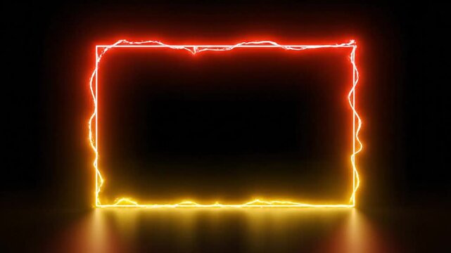 Pulsating neon glow rectangular frame with red and yellow energy on dark background