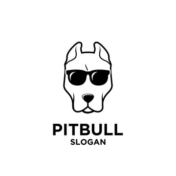 Cool Pitbull Dog Head with Sunglasses Logo Design Vector Illustration