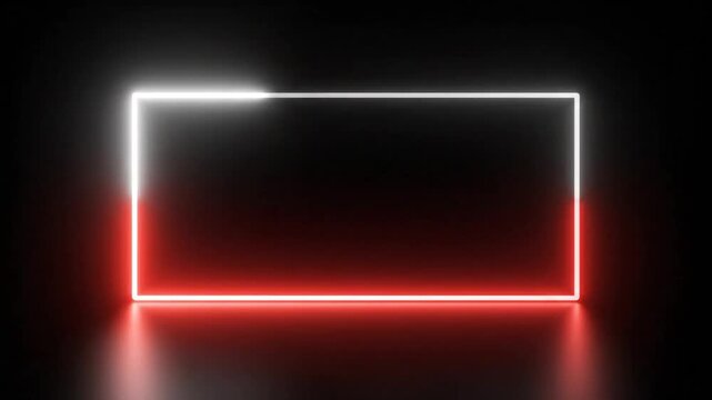 Red and white neon glowing rectangle frame pulses on dark floor.