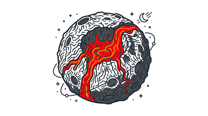 Volcanic Moon Crater with Lava Flow, Space Exploration Concept © rahma