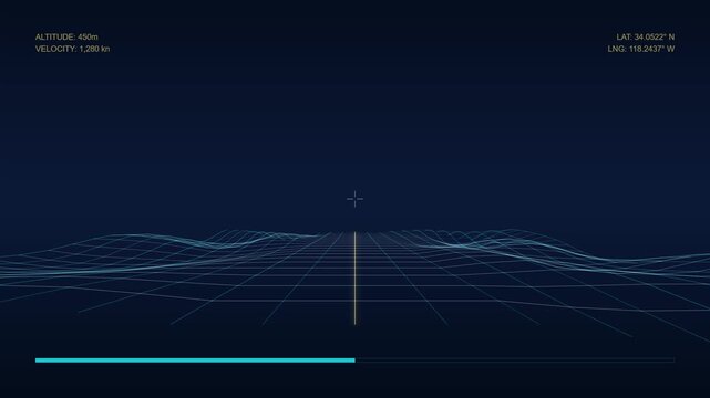 Digital HUD Interface Showing Terrain Mapping Flight Simulation Data